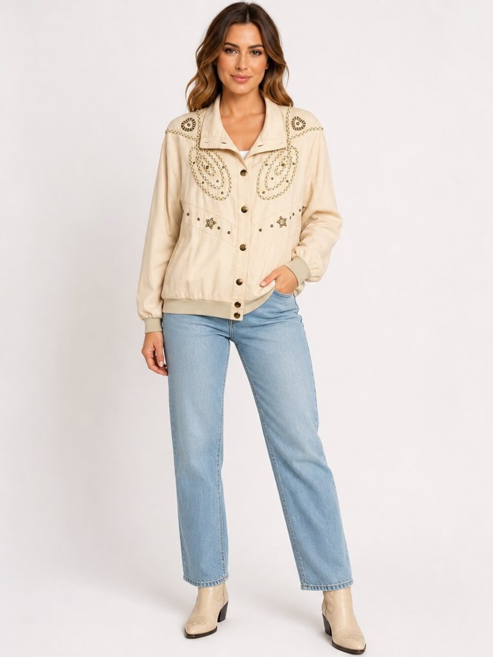 Vintage Rafael Western Star Appliqué Jacket Sz S Boho Rodeo Cowgirl Core Shacket